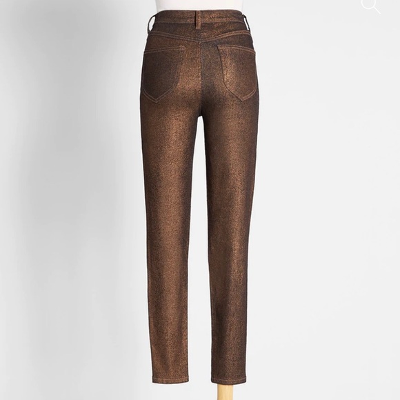 NWT ModCloth Metal Dipped and Dapper Copper Metallic Brown Jeans - Picture 3 of 11